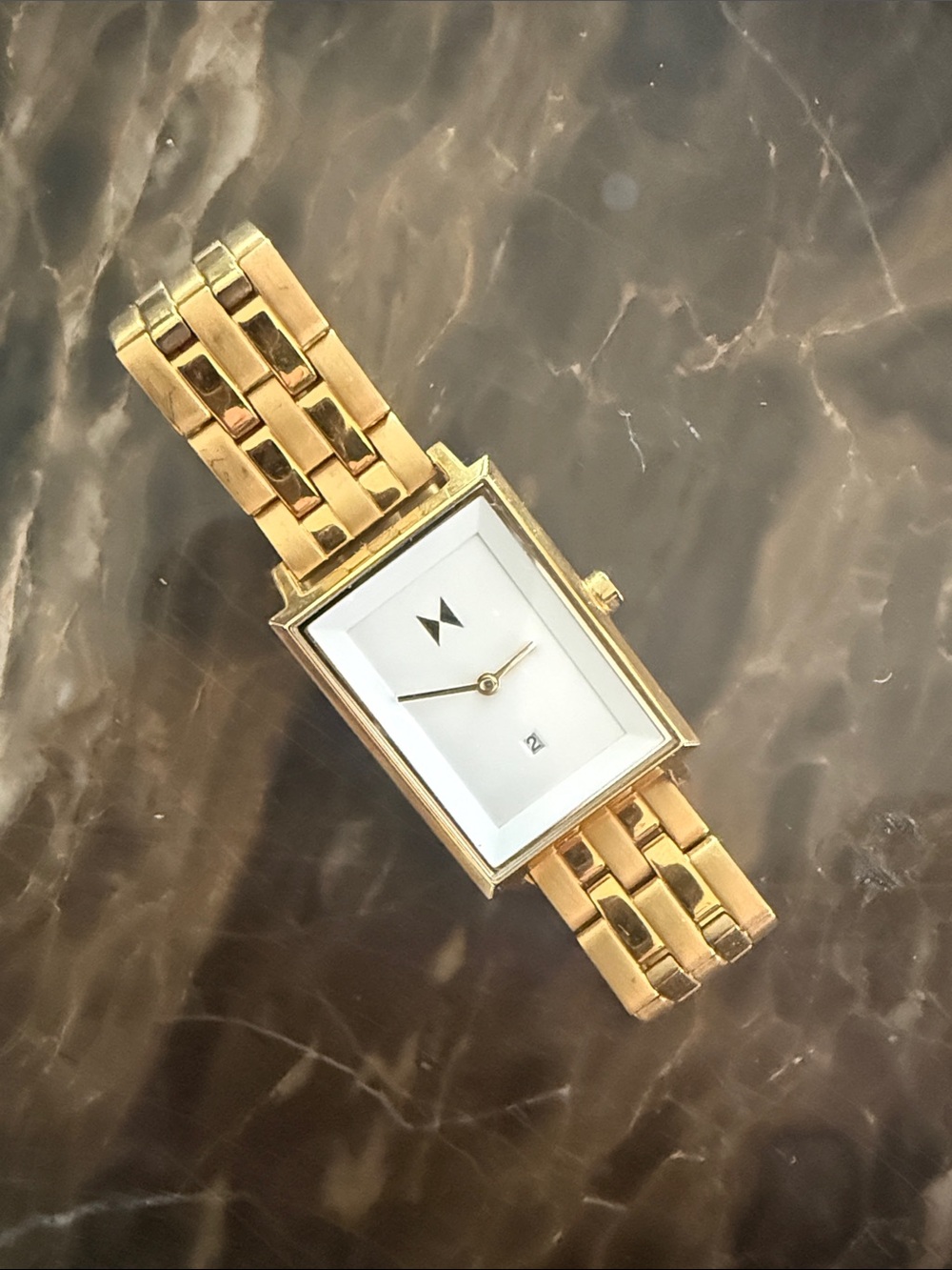 MVMT Gold Rectangular Women's Bracelet Watch with White Dial
